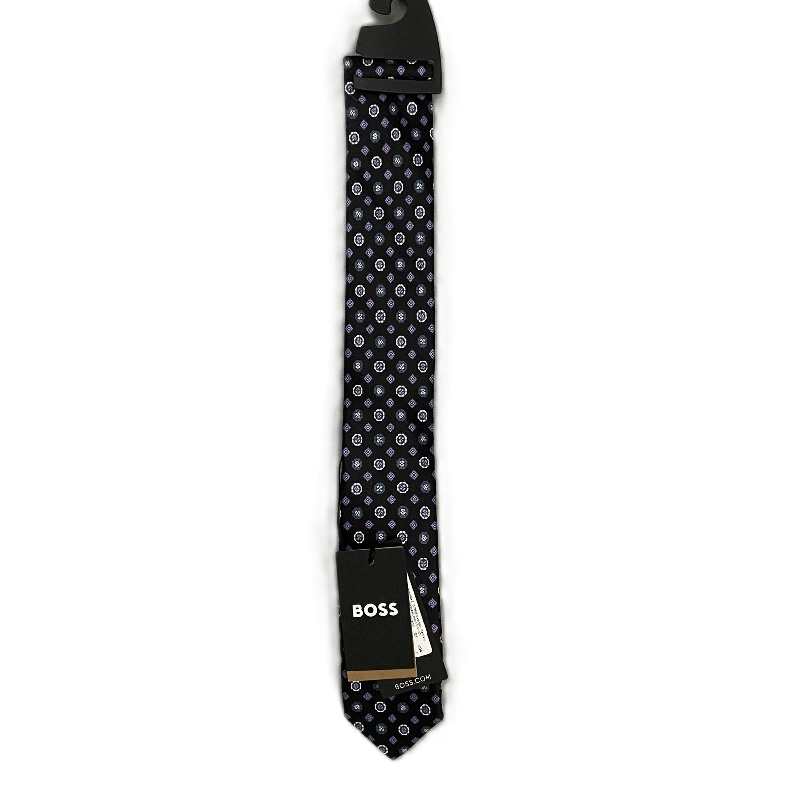 Boss Men’s Slim 2.36″ Tie 100% Silk Dark Blue Floral Print Made in Italy NEW