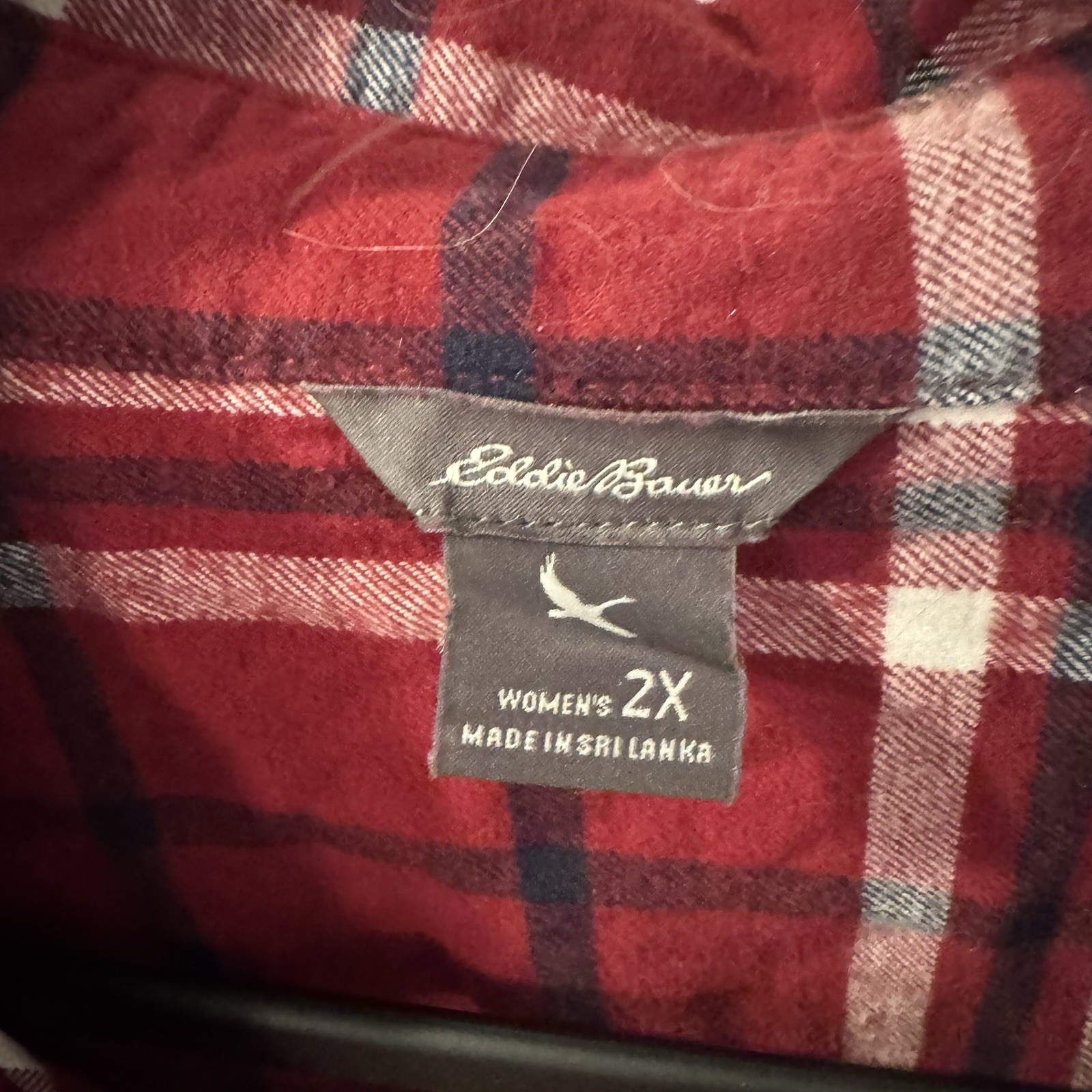 Eddie Bauer Women’s 2X Plaid Flannel Shirt Red Black Button Up Long Sleeve Plus