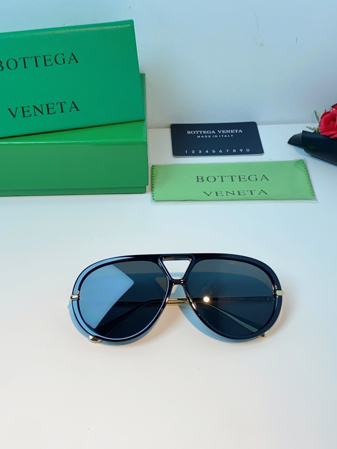 Bottega Veneta BV1324S Double-Bridge Aviator Series – Size 60□16-140
