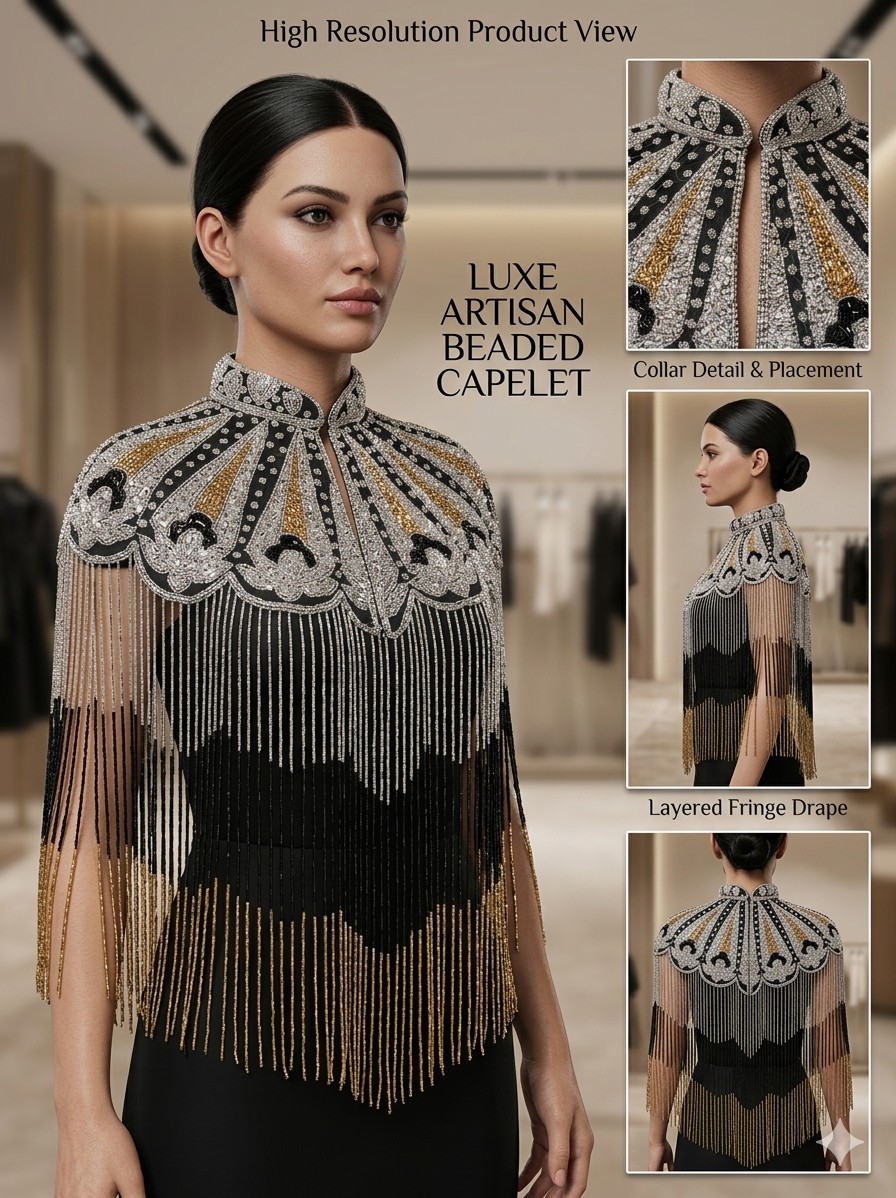 Black & Silver Beaded Embellished Cape: Bridal Jewellery For Women