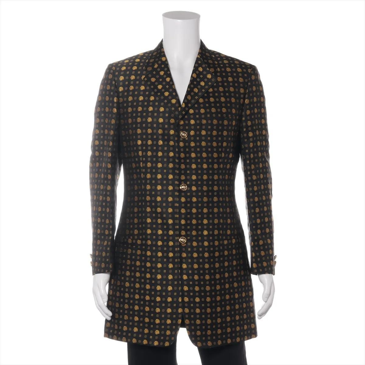 Gianni Versace 1997 Vintage Medusa Print Silk Blazer Jacket Size 46 Black Gold