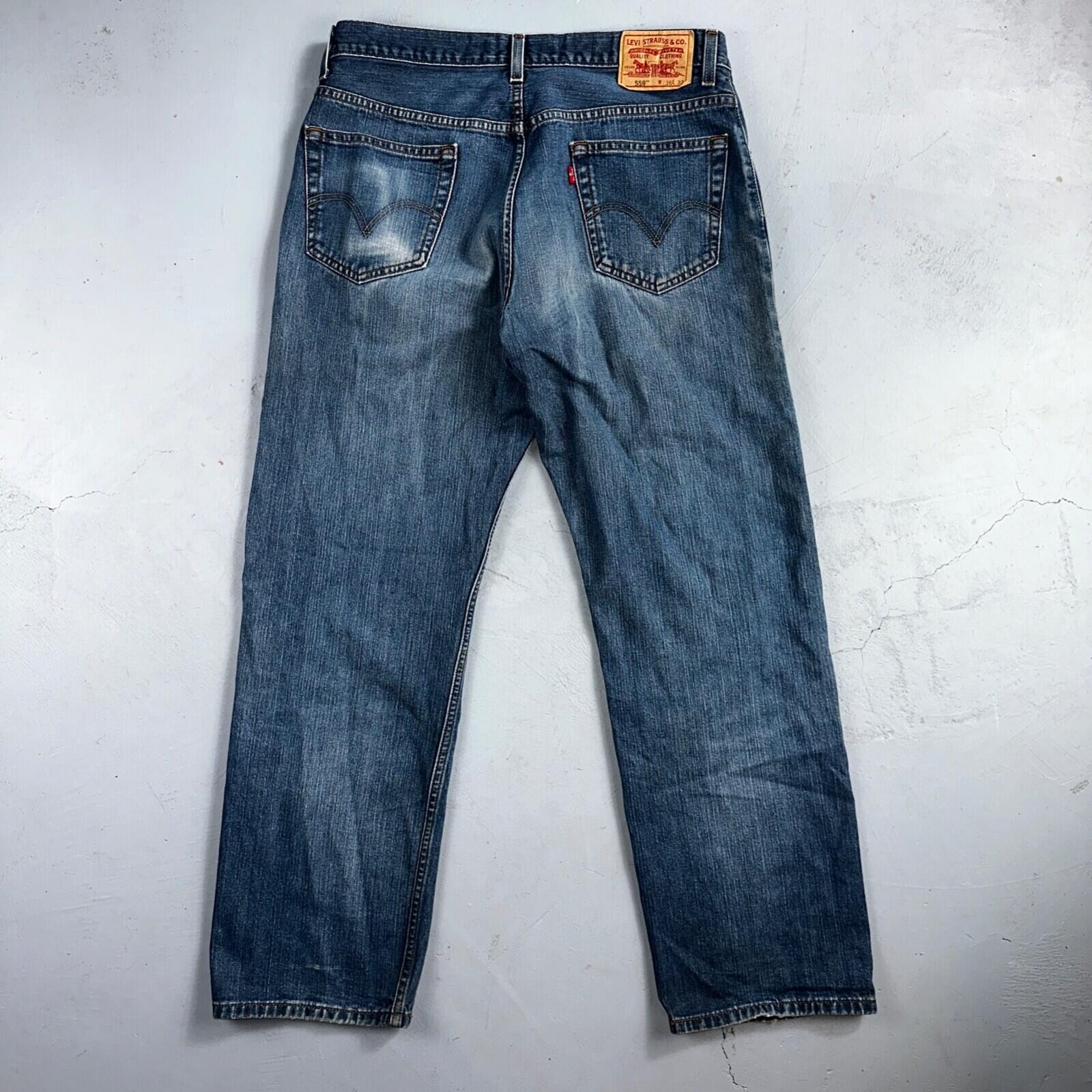 Levis 559 Relaxed Straight Fit Rugged Dark Blue VTG Y2K Denim Jeans Mens 36×32
