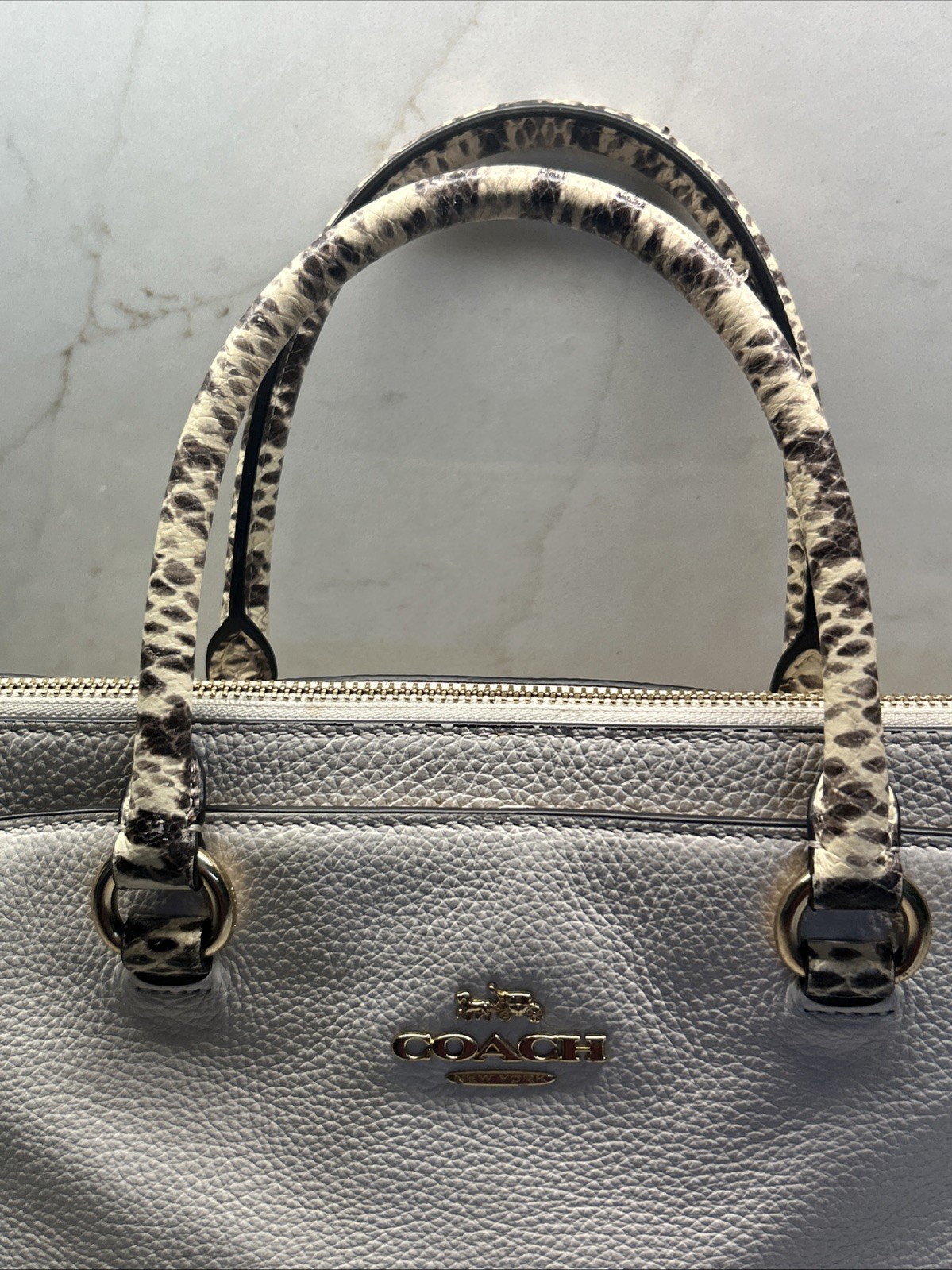 COACH Chalk Pebble Leather MIA Satchel W/ Exotic Trim #76642 EUC