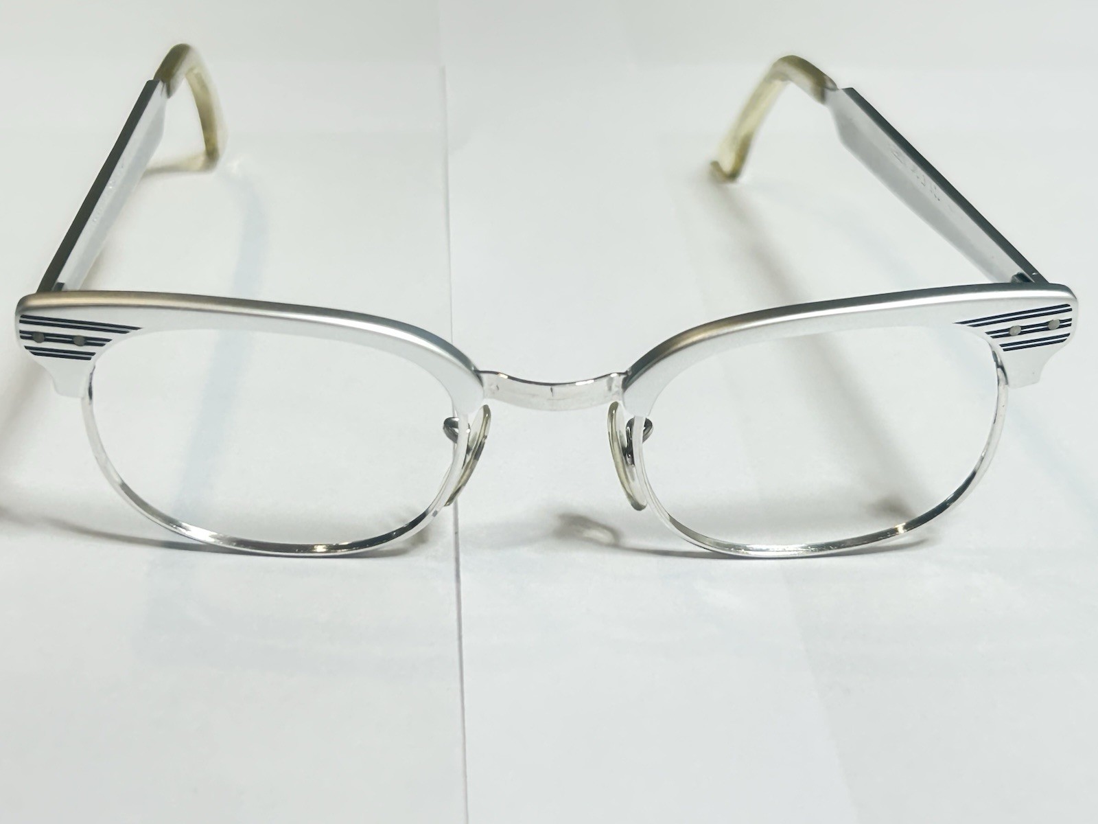 HUDSON Vintage Aluminum Eyeglass Frames 4 3/4 Silver USA 46 NOS