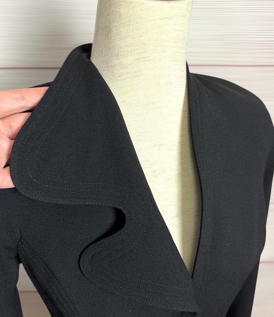 Vintage Alberto Makali Black Sculptural Blazer Asymmetric Collar Fitted USA US 2