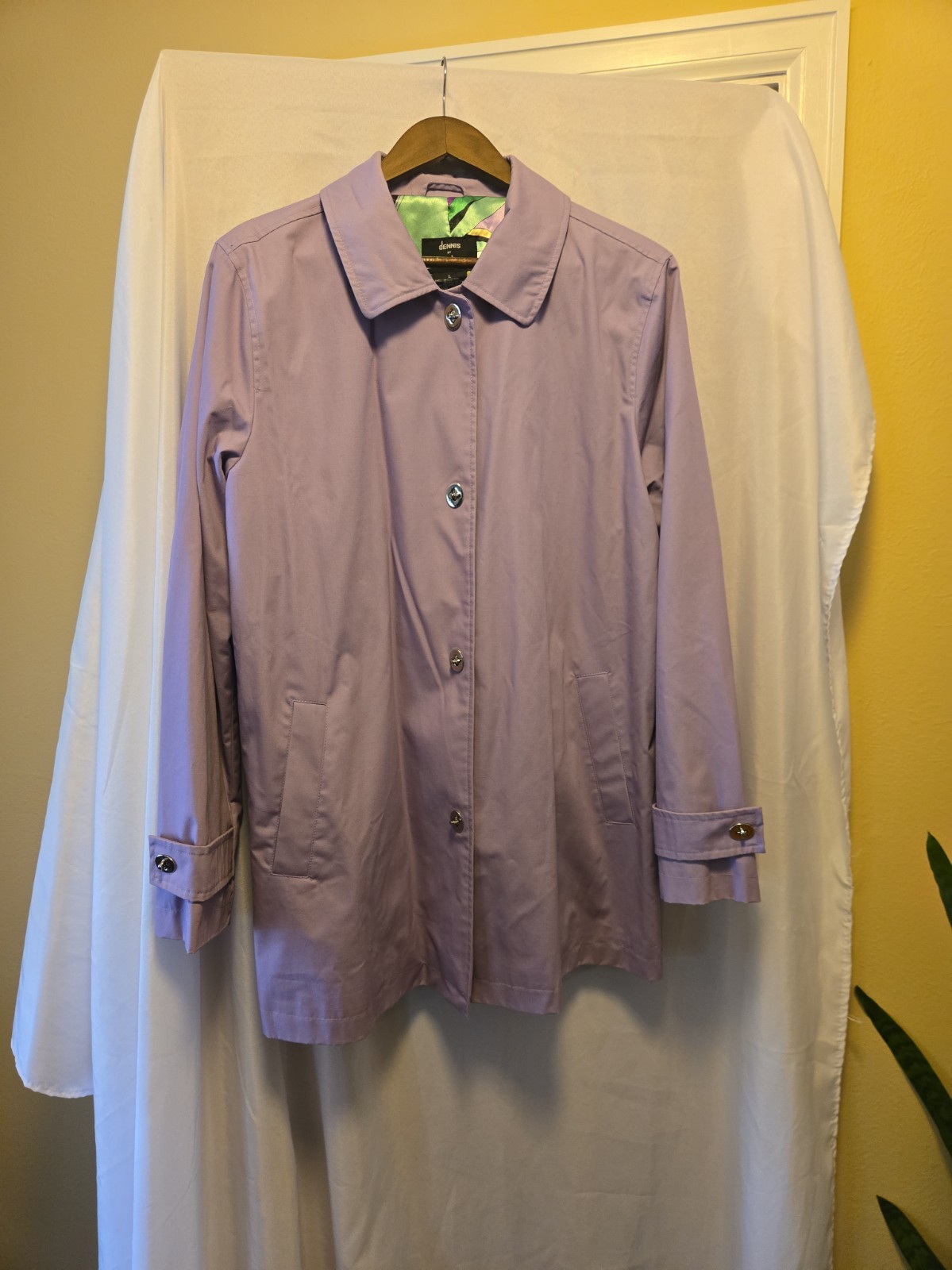 Dennis Basso Women’s Lavender W Multicolor Lining Cotton Blend Trench Size M