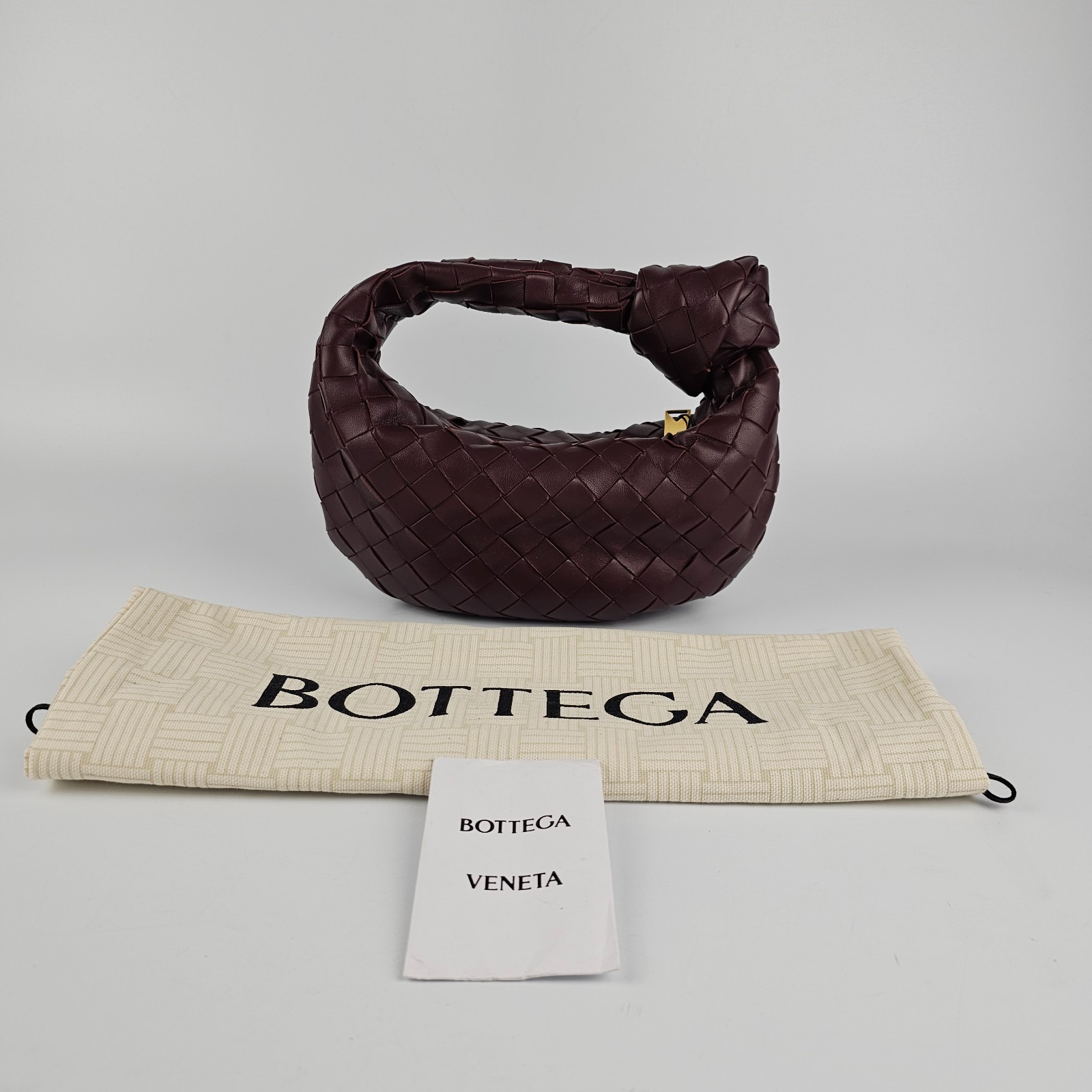 BOTTEGA VENETA Mini Jodie $2800 Madder Brown Leather Top Handle Bag New
