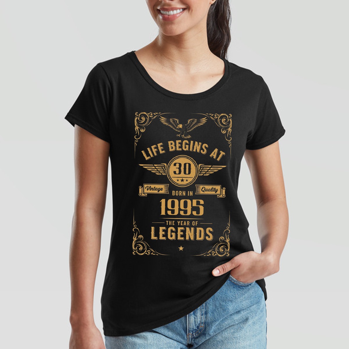 Life Begins At 30 Born In 1995 Womens T-Shirt 30th Birthday Legends Tee