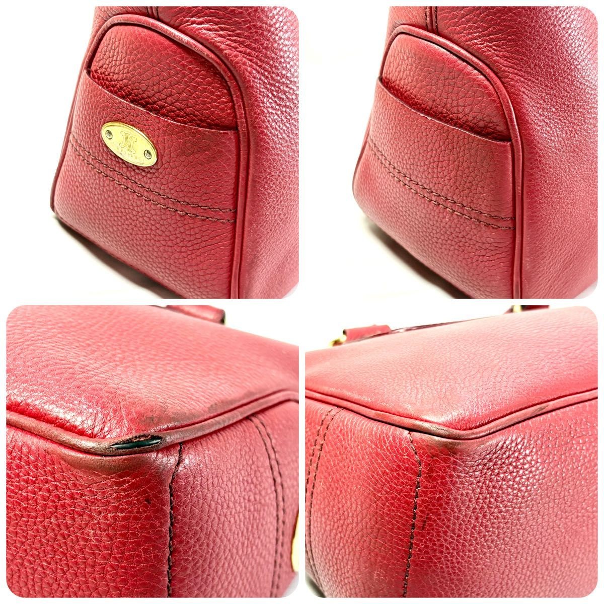 CELINE Boogie Bag Leather Handbag Red Genuine Leather Vintage Japan F/S USED