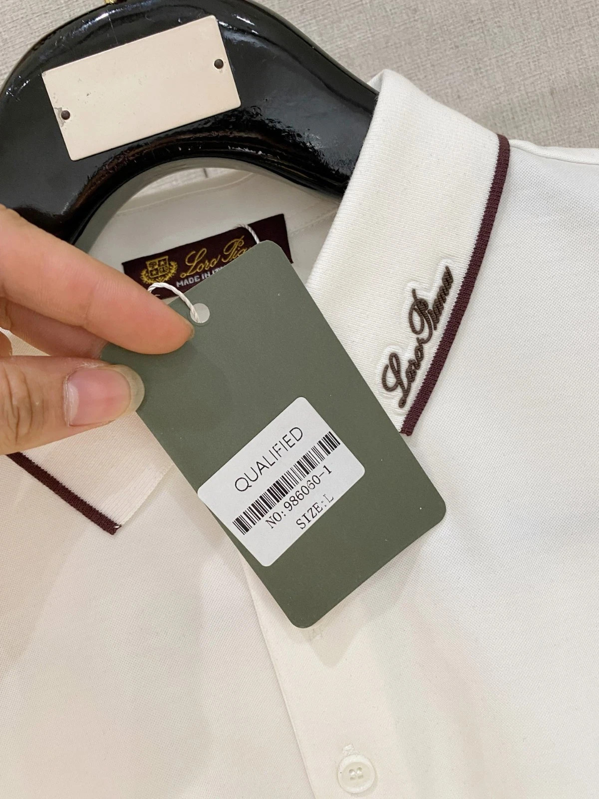 Loro Piana Logo Polo Shirt Men White Short Sleeve Size XL