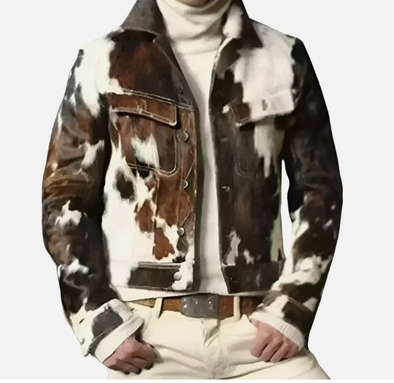 Men Western Cowhide Leather Jacket Genuine Hair-On Pony Skin Stylish Truck