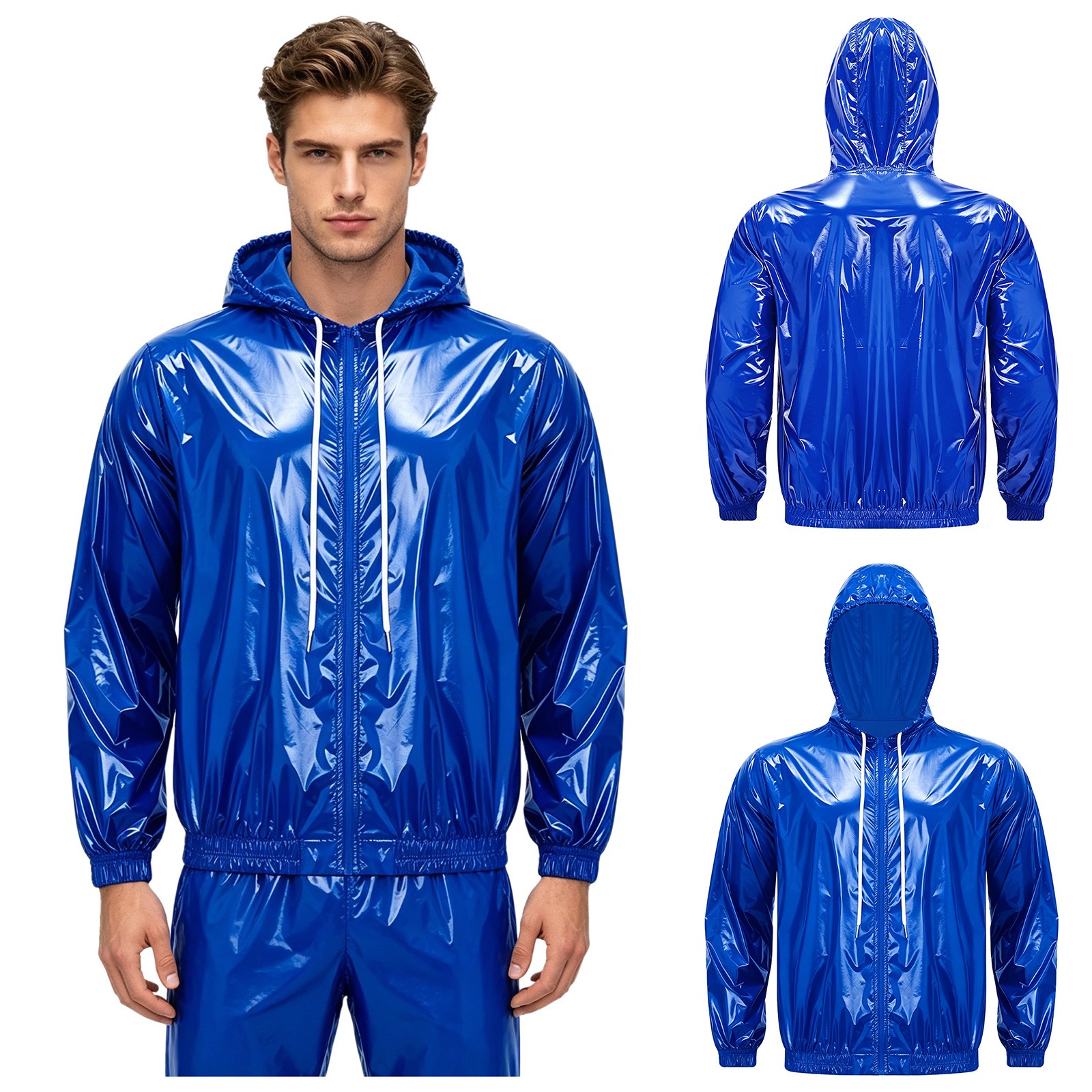 Men’s Raincoat Full Zip Jacket Tracksuit Waterproof Overcoat Windbreaker Hoodie