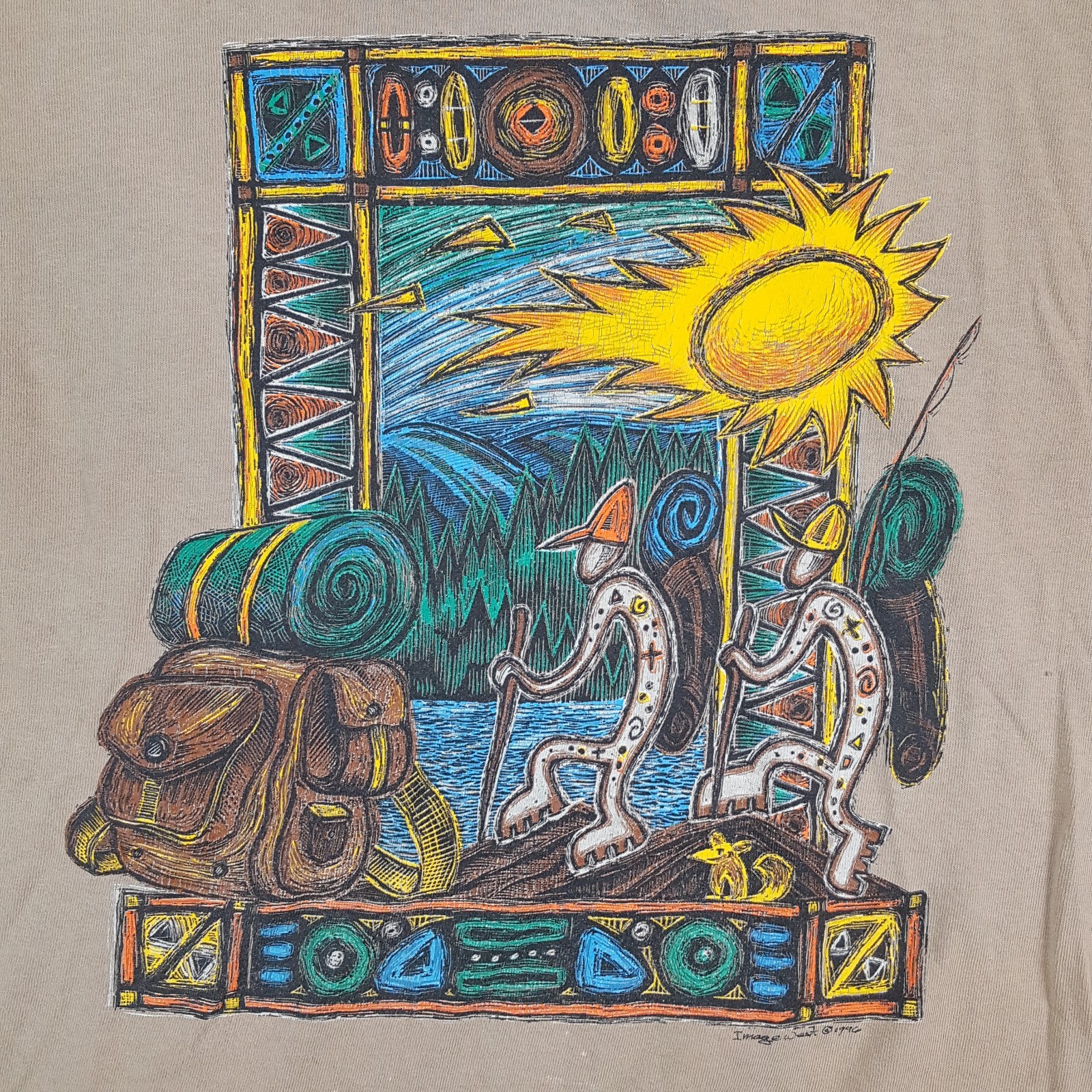 Vintage 90s Outdoor Hiking Backpacking Art Men’s Size L Camping Nature T Shirt