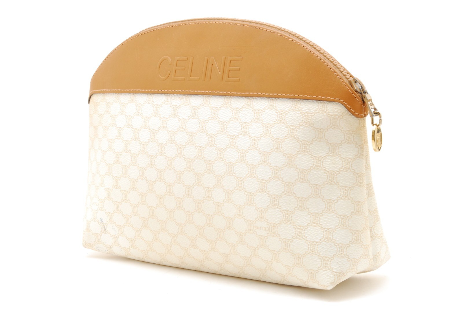 CELINE Vintage Clutch Hand Bag Pouch Macadam PVC Leather White Brown Auth #1200