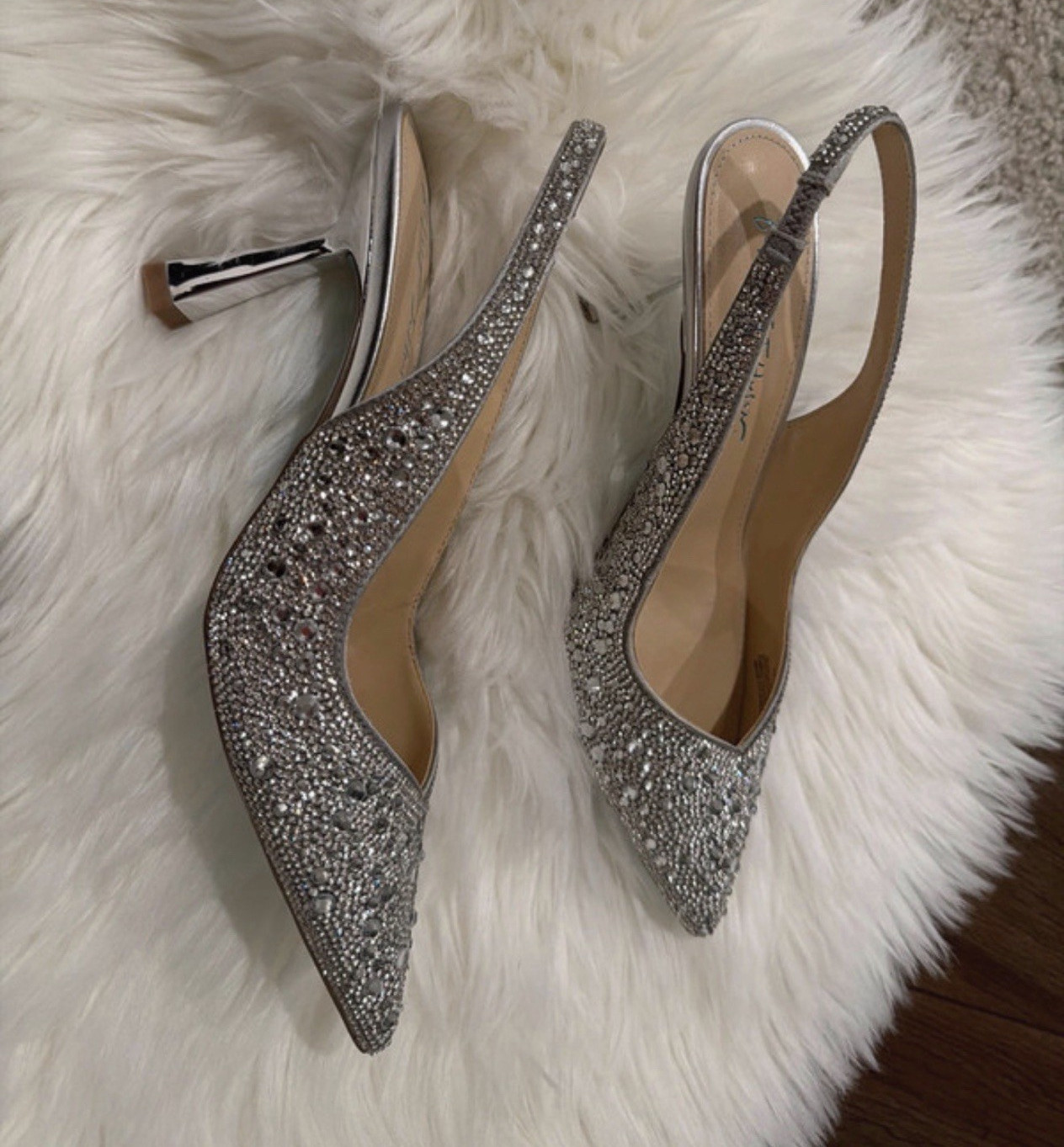 Betsey Johnson Silver Rhinestone Pointed Toe Slingback Stiletto Heels US 7