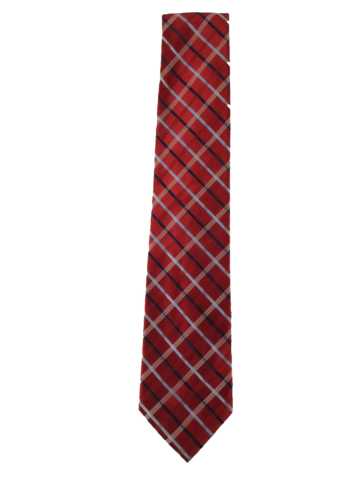 Mens Red Plaid Tie Polyester 3.25in Wide Classic Diagonal Check Necktie Formal