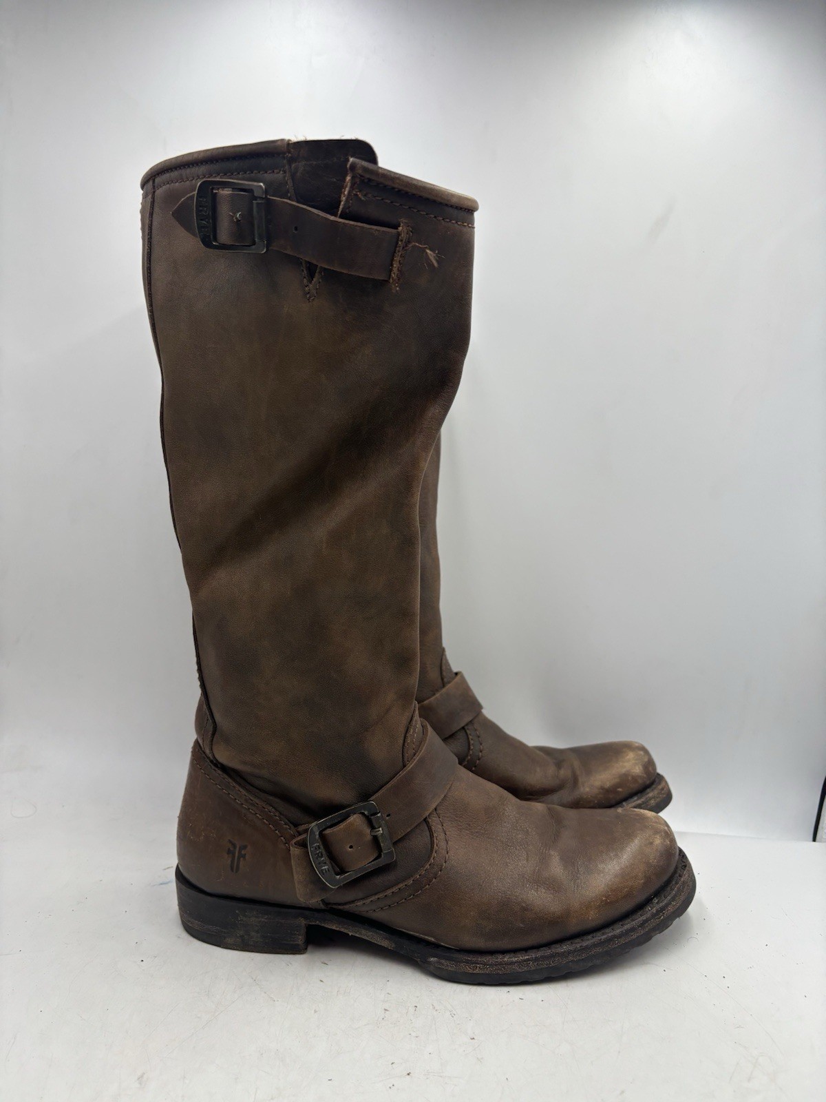Frye Veronica Slouch Boots Women’s 8 B Brown Leather Tall Moto Riding Boots