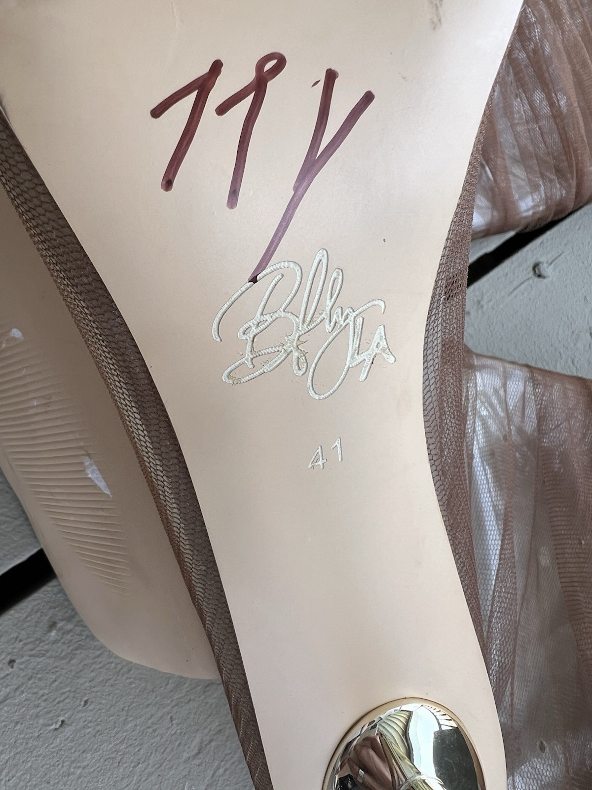 BFlyLA Knee High Brown; PVC, air holes, 4-inch gold heel, and brown mesh 10.5
