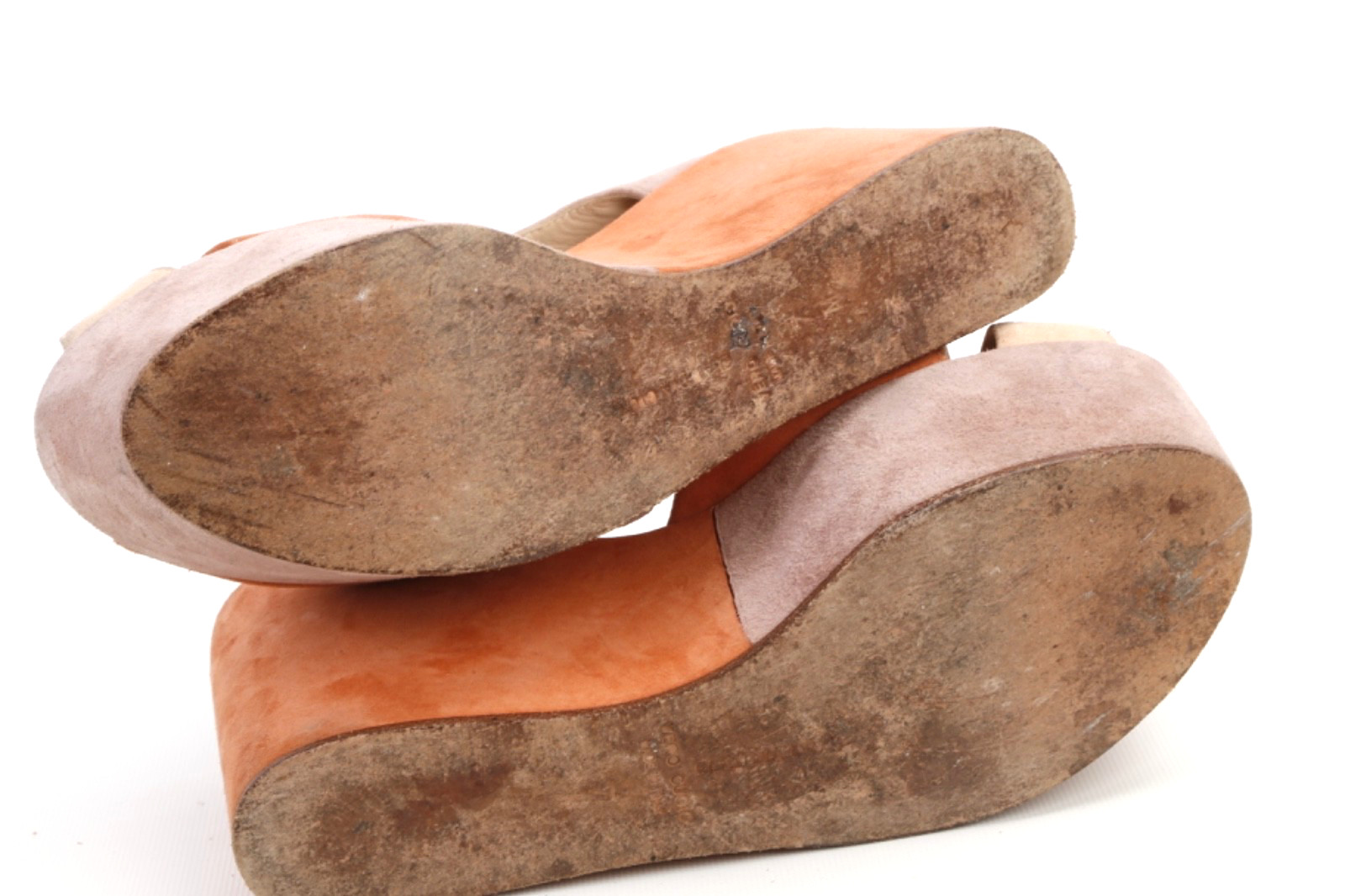 Claudia Ciuti Italian Suede Platform Wedge Sandals Tan Orange Colorblock Size 7M