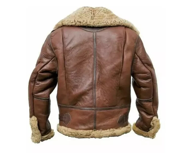 Brown RAF Aviator Men’s B3 Sheepskin Real Shearling Leather Flight Bomber Jacket