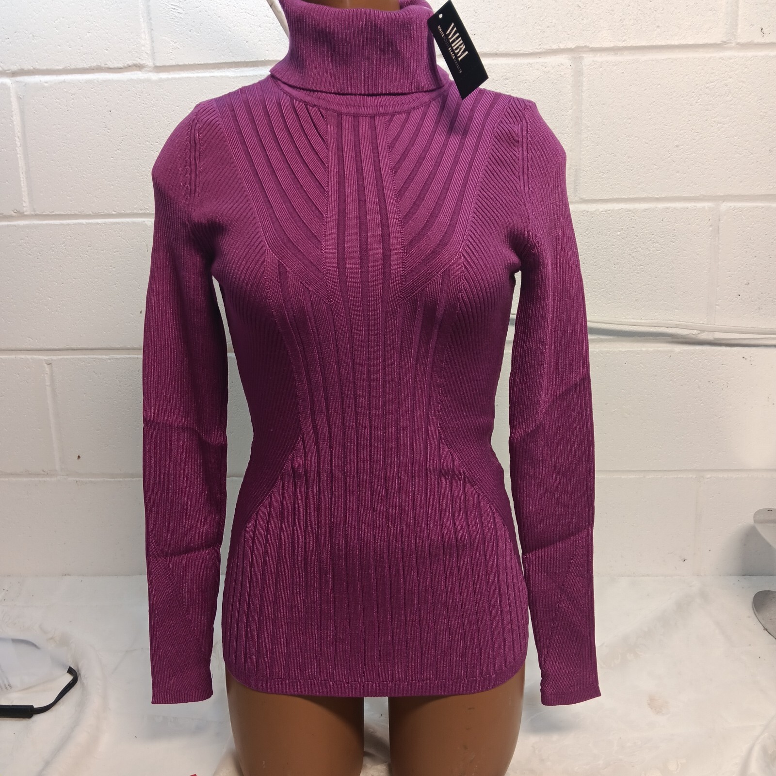 whbm Womens Long Sleeve Rib Turtleneck Sweater Baie/Purple XS $85