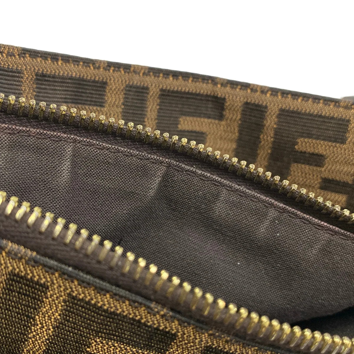 FENDI Zucca 8BR615 Light Brown Black Gold Jacquard Patent Leather Hardware