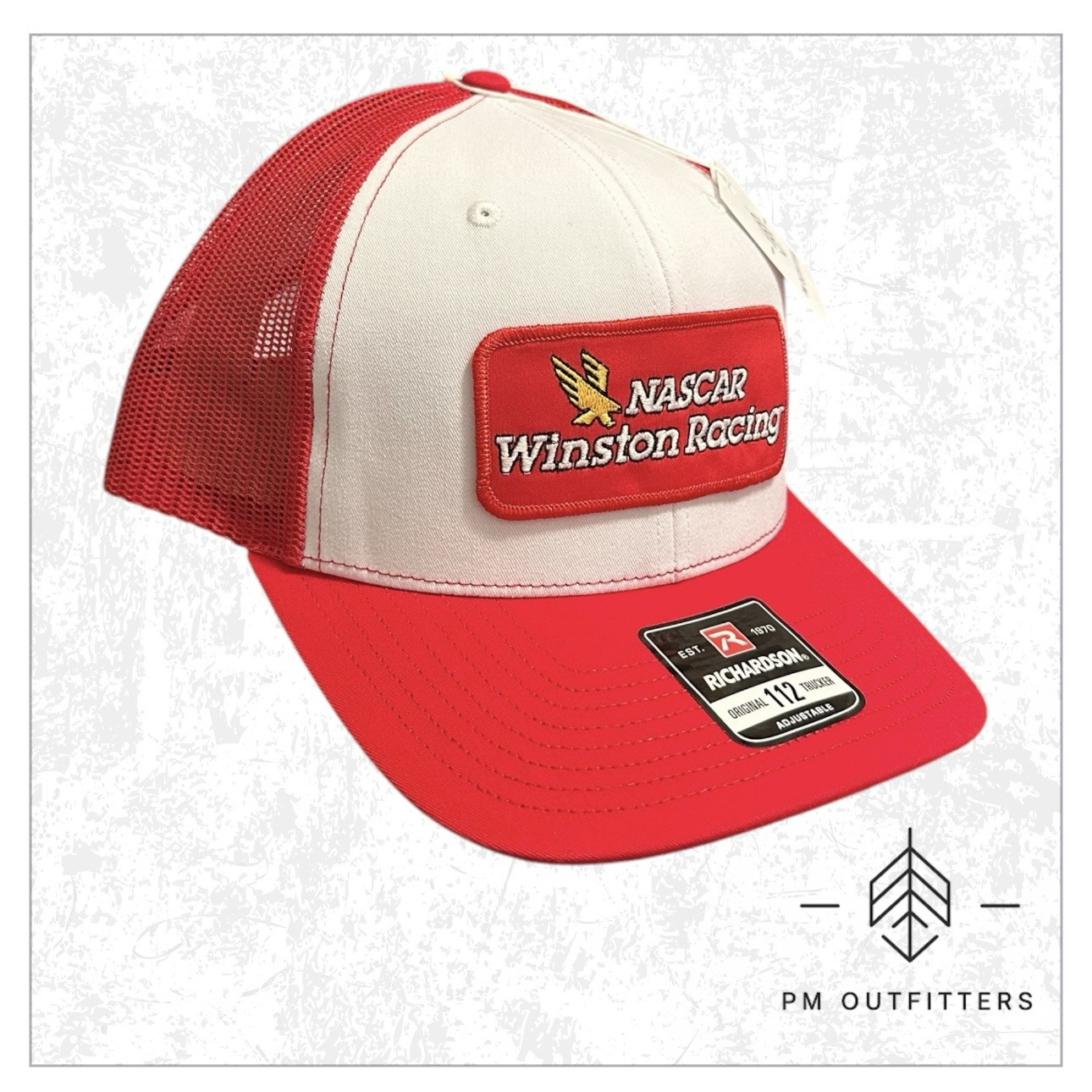 Nascar Winston Racing Retro Embroidered Patch on Richardson 112 Red & White Hat