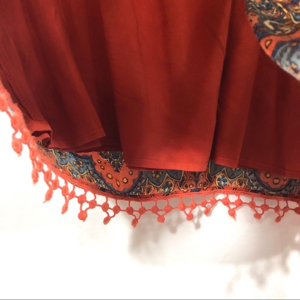 FREE PEOPLE Mini Dress Womens 2 Orange Blue Paisley Bell Sleeve Tunic $148 U924