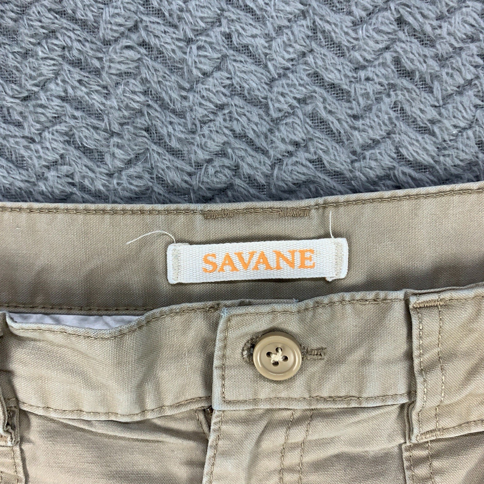 Savane Safari Cargo Shorts Mens Size 30 Beige Khaki Canvas Elastic Waist
