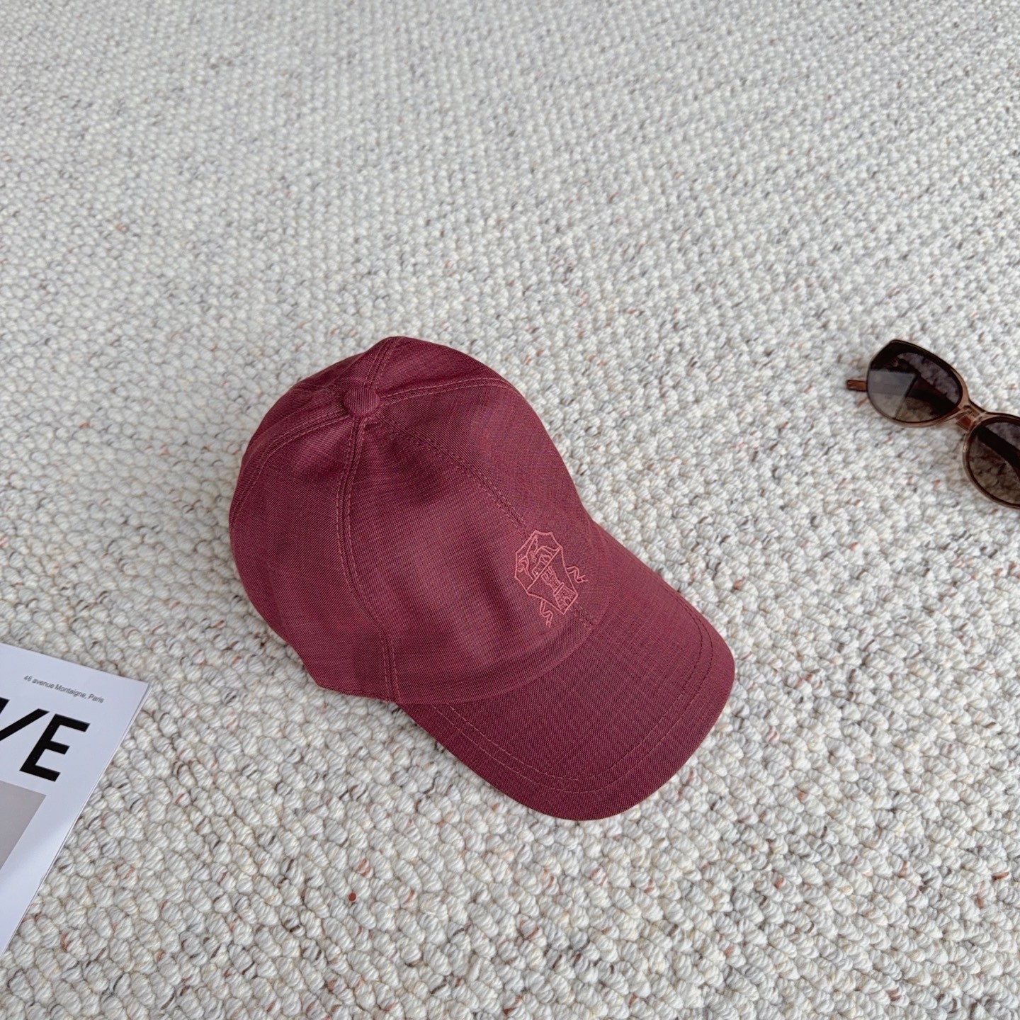 Brunello Cucinelli burgundy cotton cap, new, one-size adjustable, unisex.