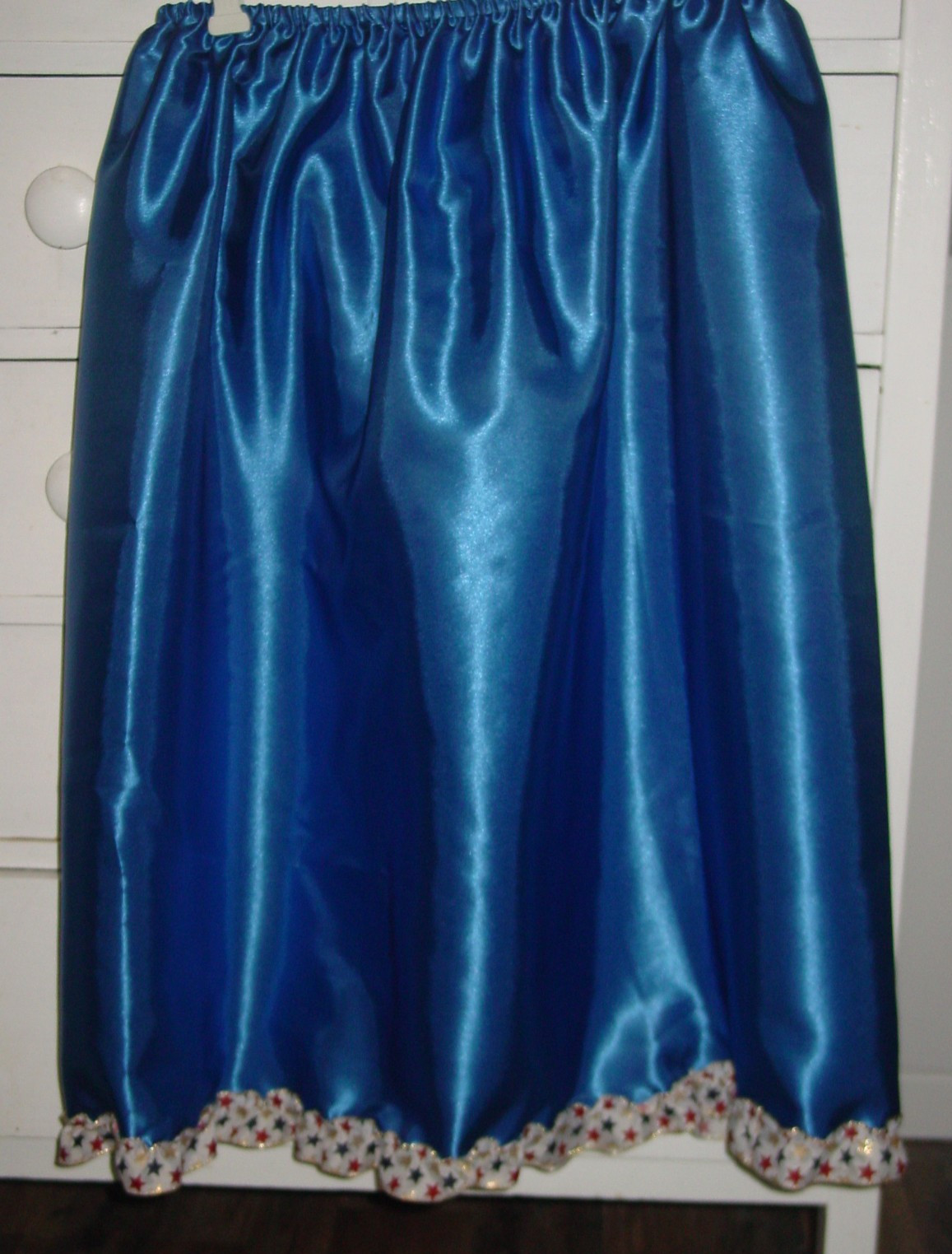 4th Of July Memorial Blue Satin Half Slip Star Trim 28″-53″ Sissy-XXL 1X 2X NEW