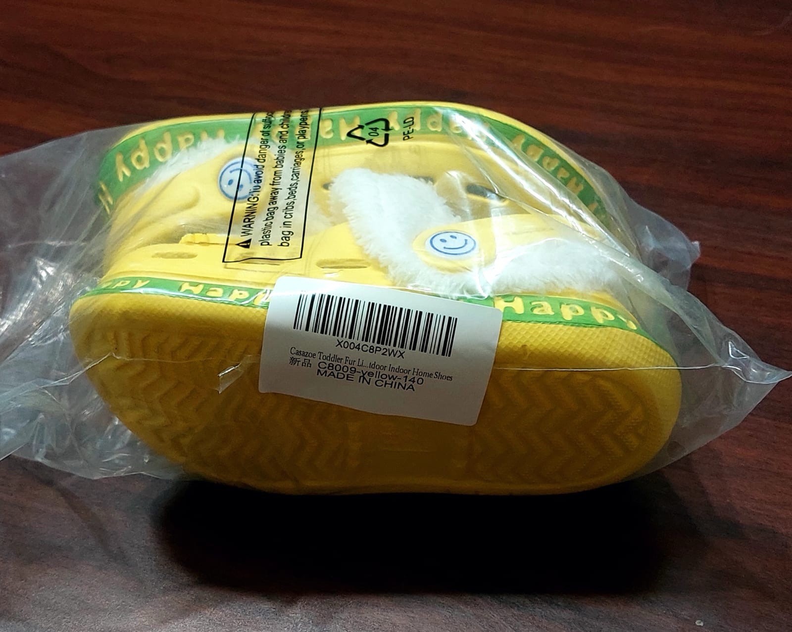 Kids Yellow Faux Fur Lined Clog Slippers Slip-On, US 2 EU 22-23