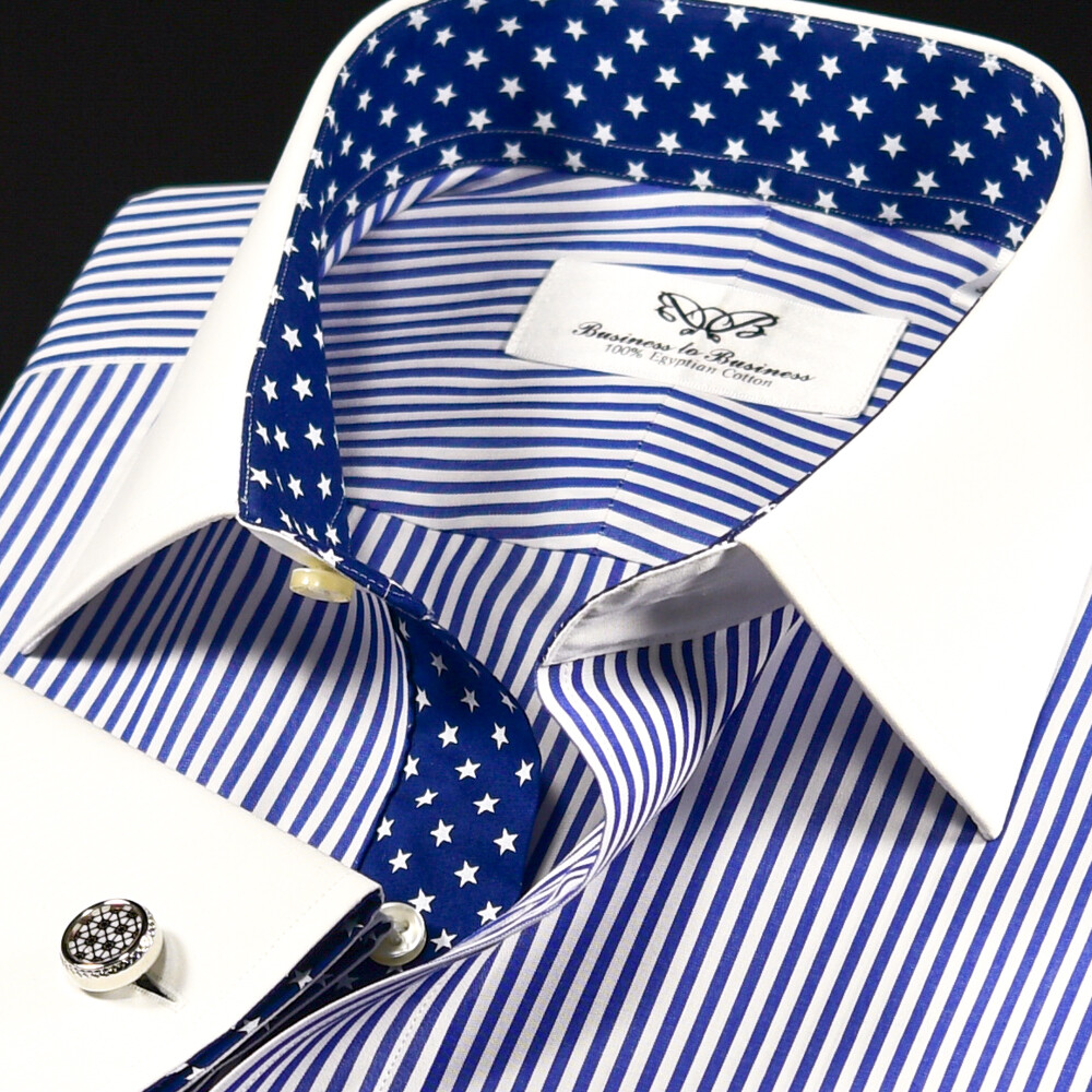Blue Winchester Stripe Unique Designed Stars Inner Lining Business Shirt Smart