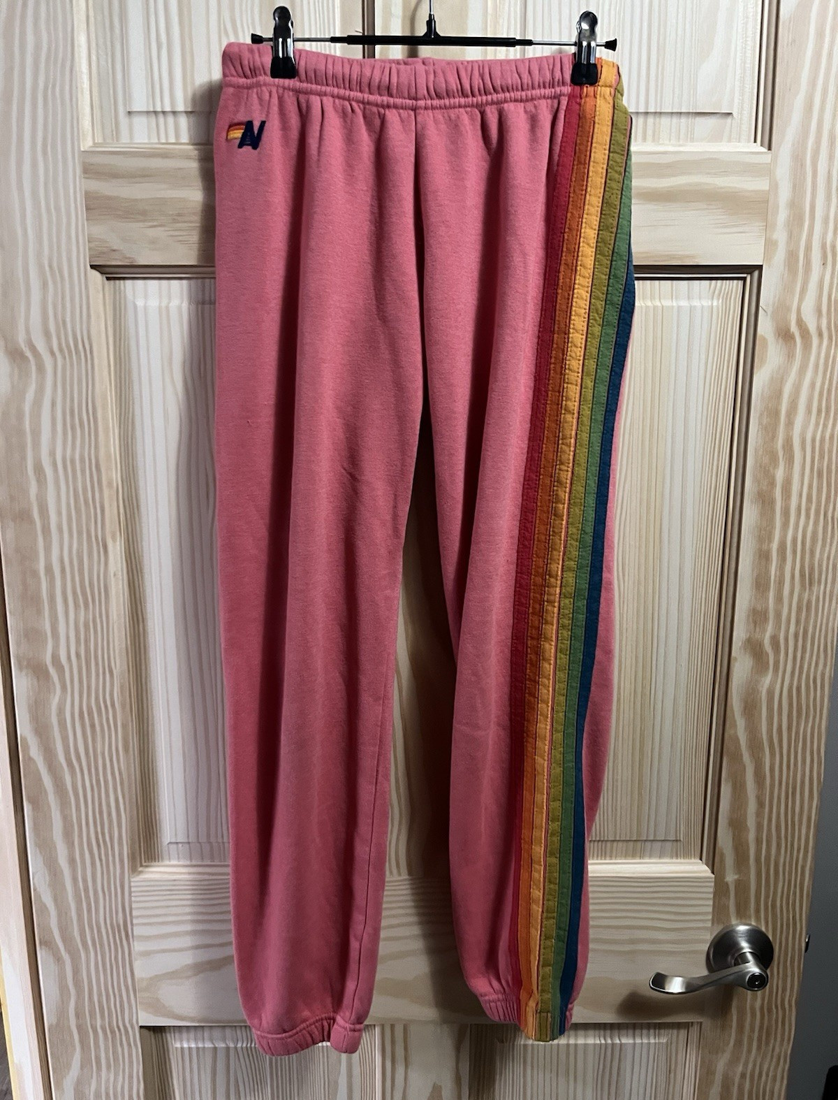 Aviator Nation Pink Rainbow Stripe Jogger Sweatpants Women’s Size S