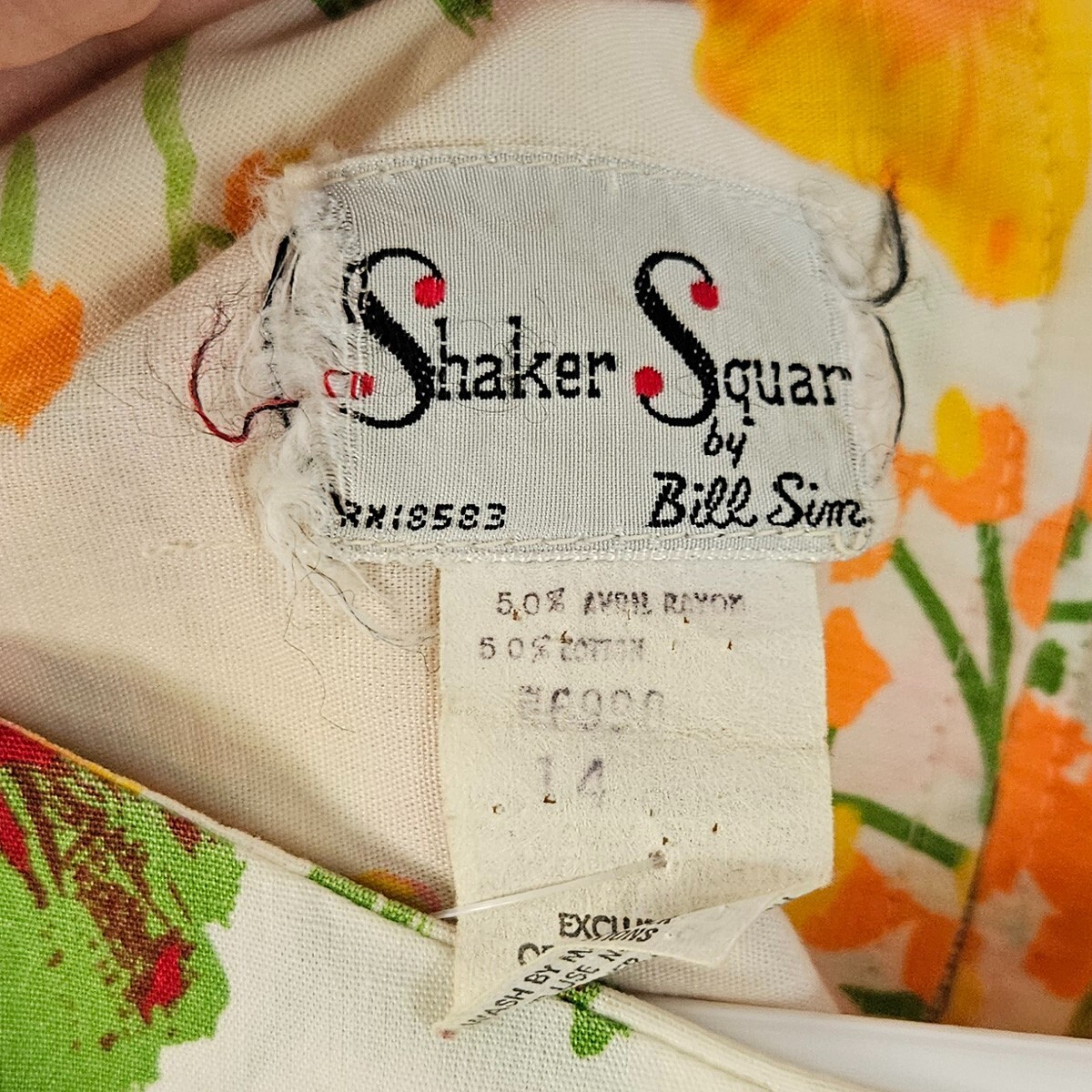 Vintage Shaker Squar Bill Sims Yellow Pink Green Floral Dress Women 14