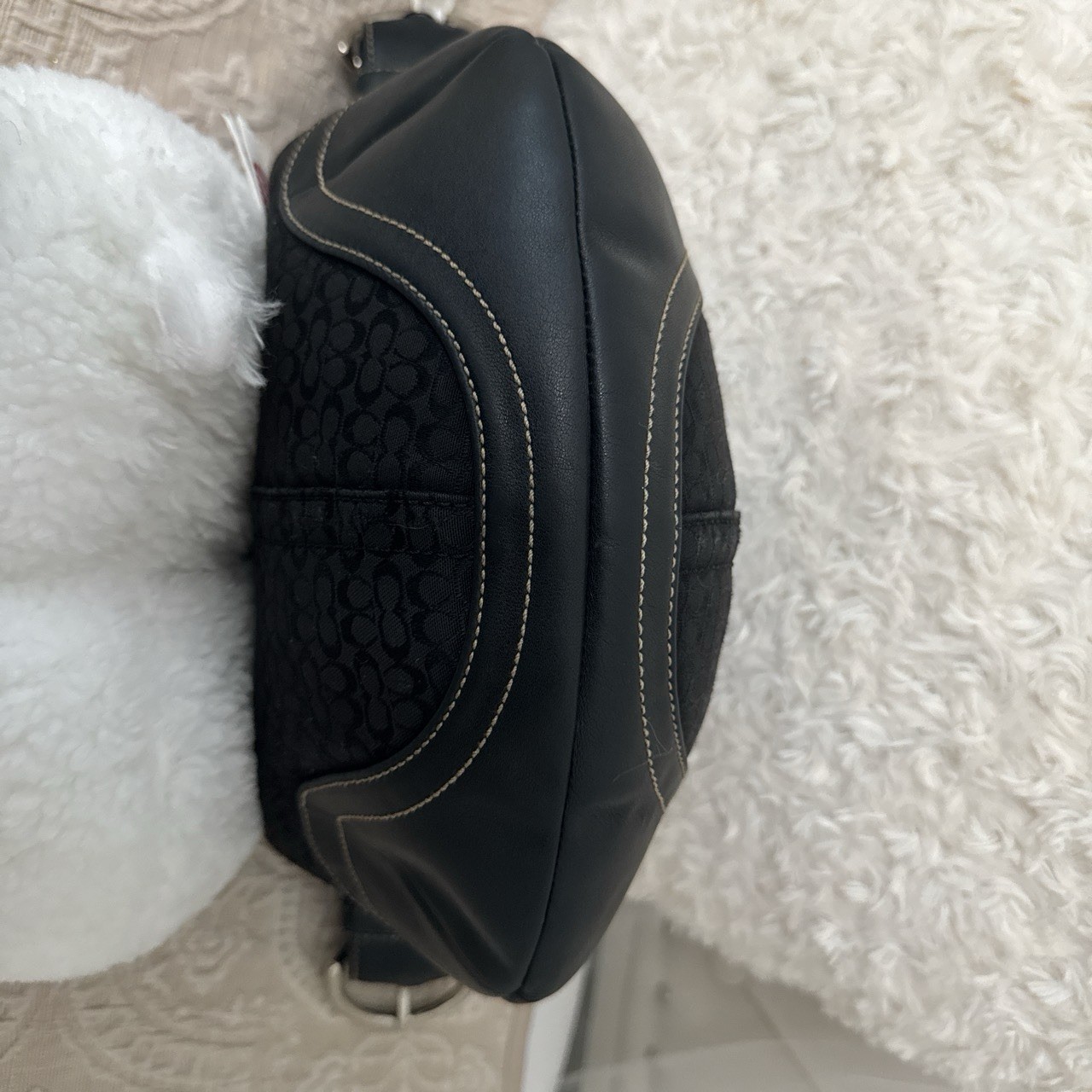 Coach Signature Black Small hobo Shoulder Bag Silver Hardware Zip Top