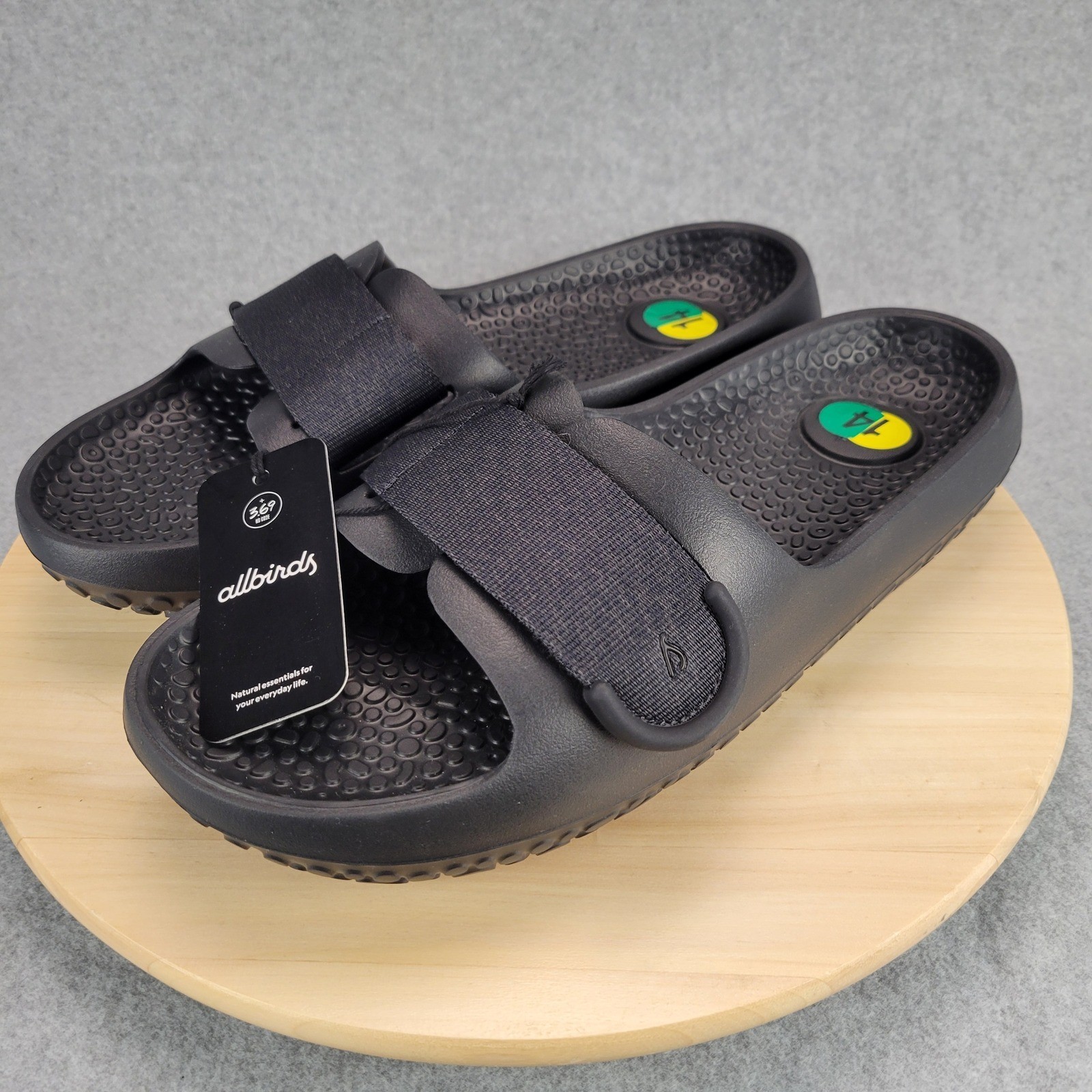 Allbirds Sugar Slider Men Size 14 Black Sustainable SweetFoam Adjustable Strap