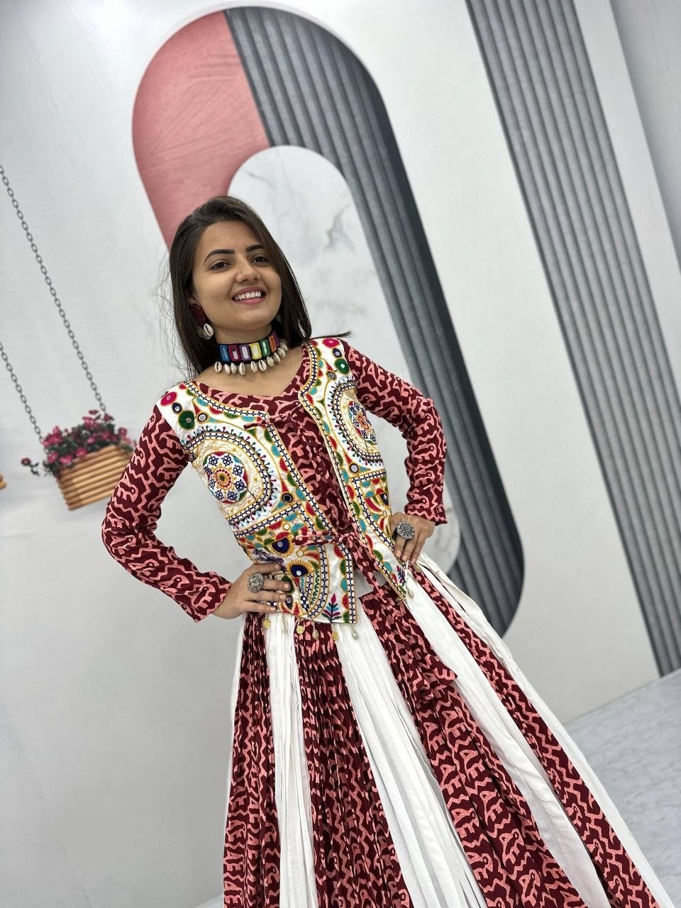 Navratri Garba Special Pure Cotton Gamathi Work Chaniya Choli