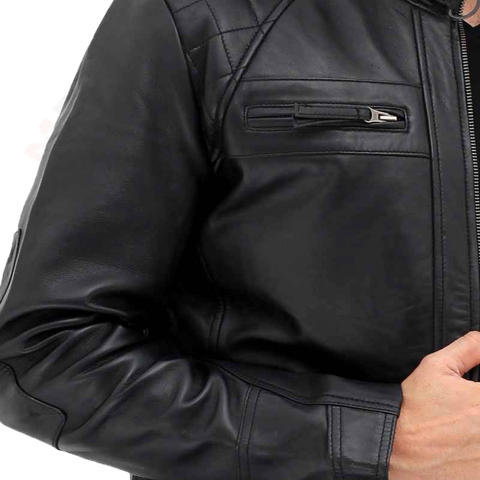 CAFE RACER BIKER BLACK/BROWN LEATHER JACKET MEN’S GENUINE SHEEP LEATHER