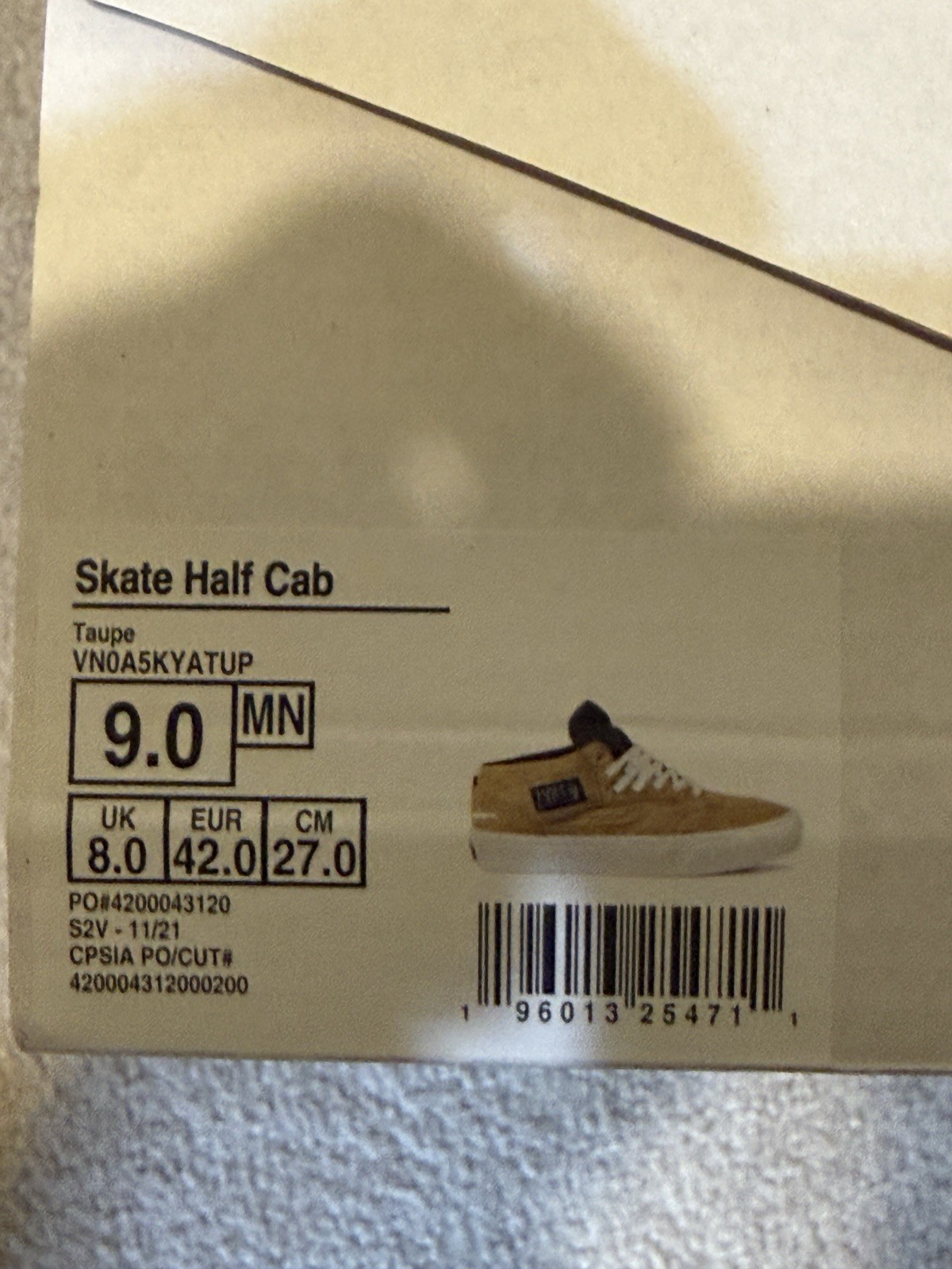 Vans Skate Half Cab Taupe Size 9