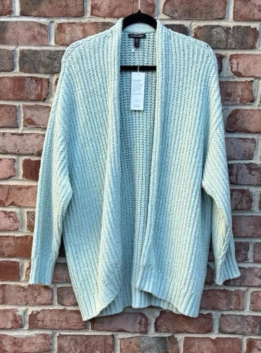 NWT Eileen Fisher Absinthe Peruvian Cotton Crimp Open Cardigan $258 3X