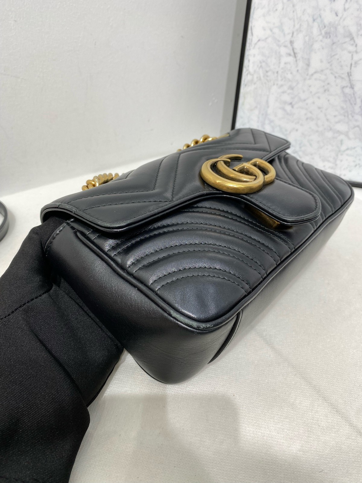 Gucci GG Marmont Small 22cm Black Gold Leather Chain Crossbody Bag Duty Paid