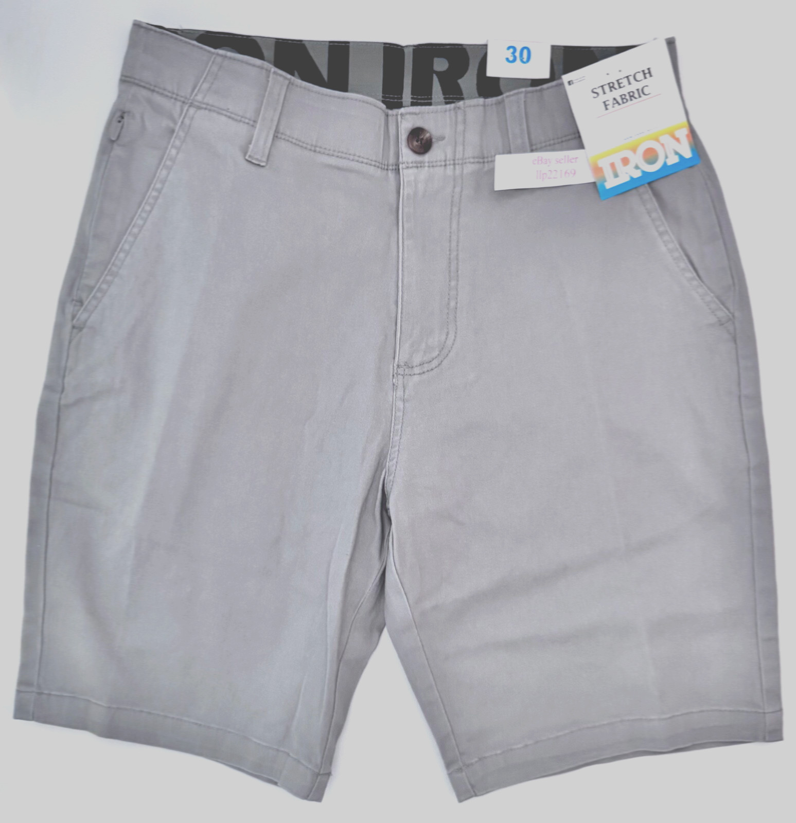 IRON CO Men’s Stretch Shorts (SIZE 30) Flex Waist Flat Front LUNAR GREY New Tag!