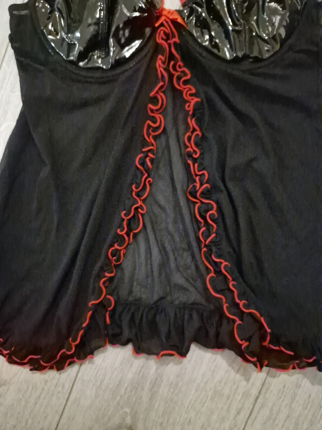 BNWOT Vintage Ann Summers Insinuate Black Mesh & PVC Babydoll Top Size S/M 10-14