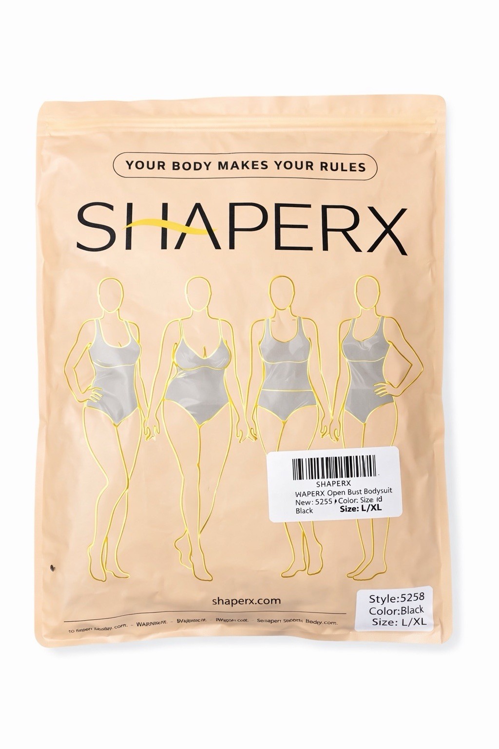 SHAPERX Open Bust Bodysuit Shapewear Black L/XL Style 5258 Waist Trainer