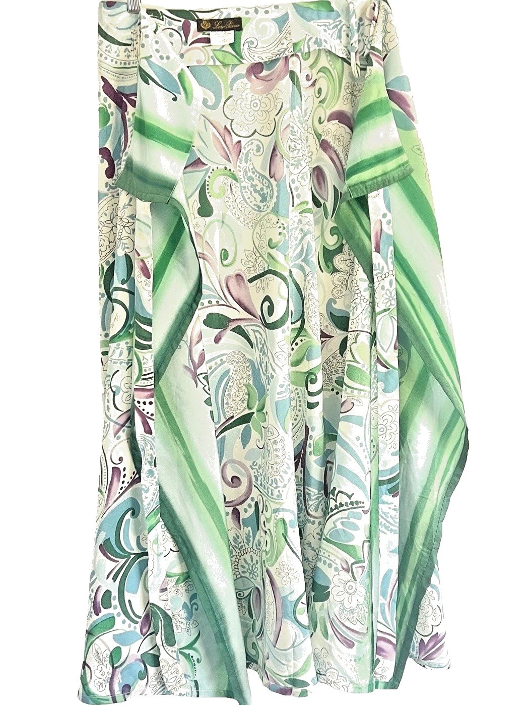 Loro Piana Silk Maxi Wrap Skirt Green Paisley Italy High Waist