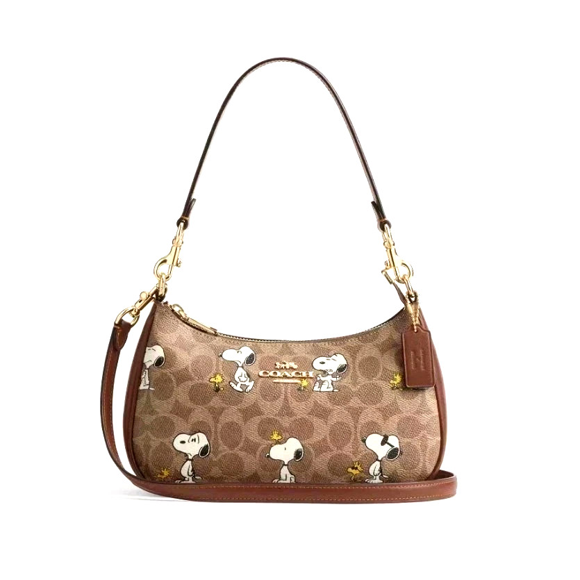 NWT Coach X Peanuts Teri Shoulder Bag Snoopy Print Signature Canvas CBJ88 Outlet