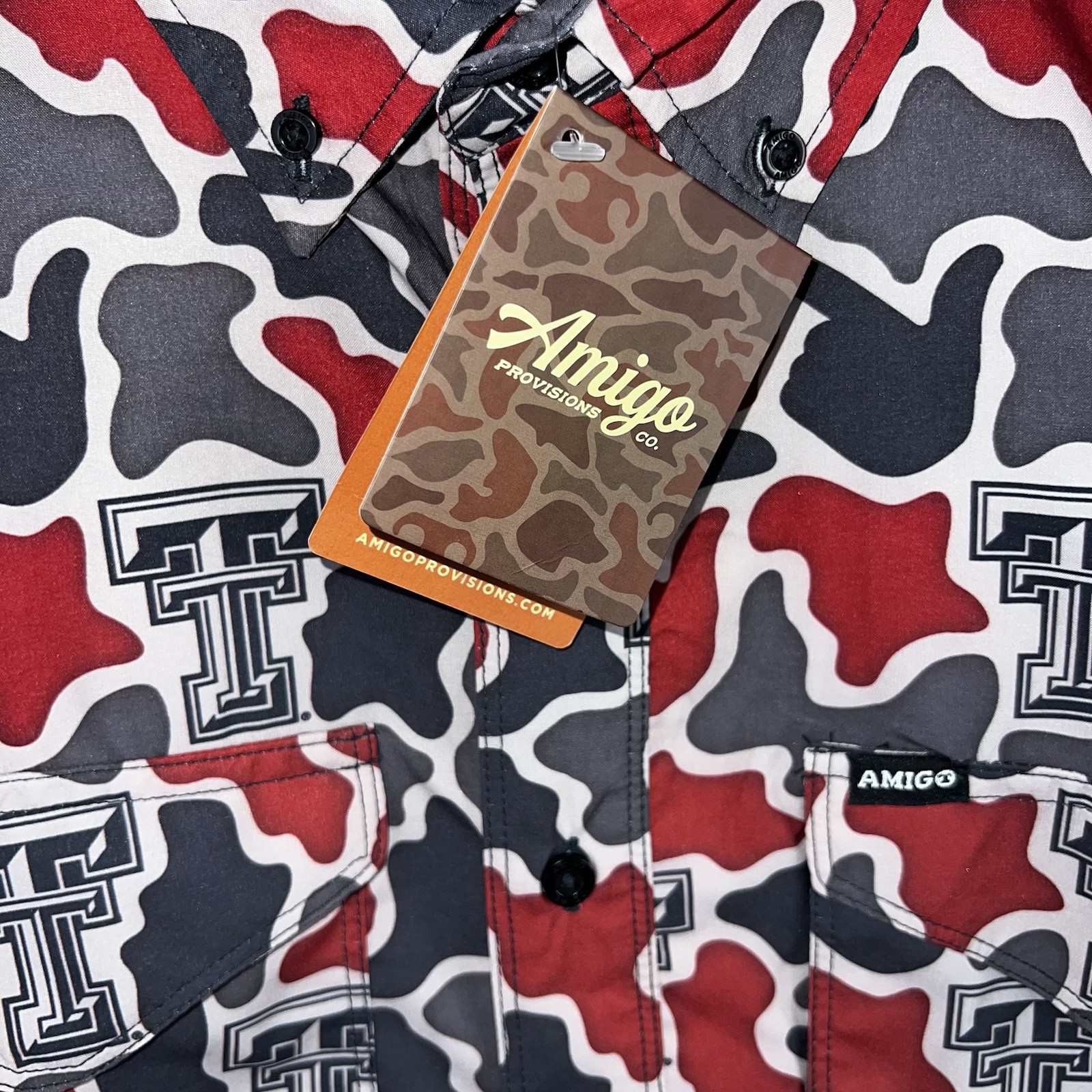 AMIGO PROVISIONS CAMOUFLAGE PRIMERO SHIRT NCAA TEXAS TECH RED RAIDERS LARGE NEW