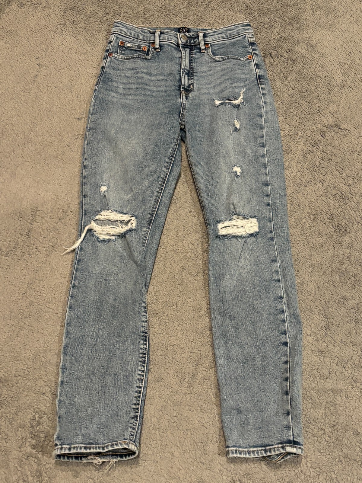 GAP Denim Jeans Womens 2/26R Cigarette High Rise Light Wash Blue Distressed