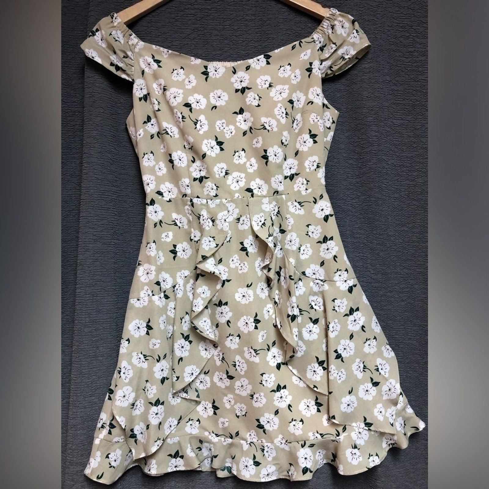 Sugar lips small boat neck off shoulder neck line with curtain ruffle